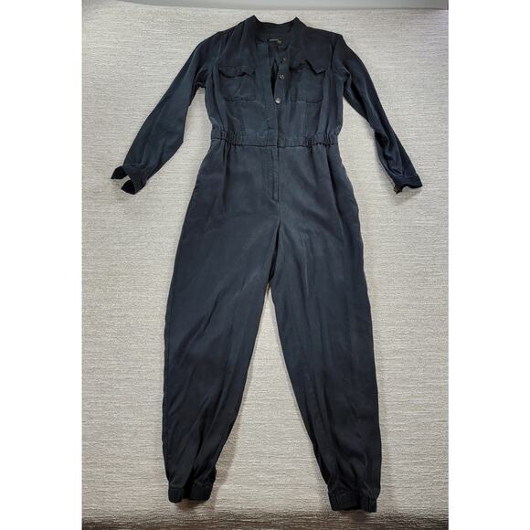 Banana Republic Utility Jogger Jumpsuit Womens 8 Tall Black Tencel Long Sleeve - Picture 1 of 16